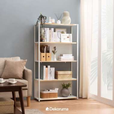 Dekoruma Rak Buku Besi - Rak Susun Industrial - Pira Work Ofisu SU80 White Pro Oak