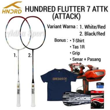 Hundred Flutter 7 ATTK / Attack Raket Badminton Original Bulutangkis ADHA SPORT Terpasang Senar Whit
