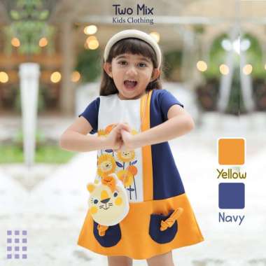 Two Mix - Dress Anak Perempuan Lucu Bahan Kaos - Baju Anak Perempuan Tas Lucu 1-8 Tahun 4283 3 Navy