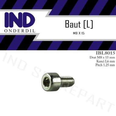 harga IND Onderdil Bolt L L6 Baut Motor [M8 x15/ Kunci L6/ Pitch 1.25] Blibli.com
