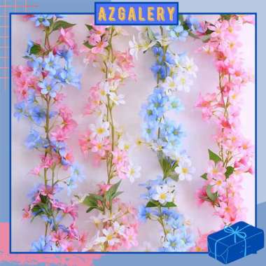 Az Tanaman Hias Rambat Bunga Sakura Plastik Ornamen Artificial Dekor warna Pink