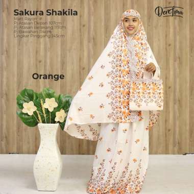 Mukena Bali Putih Motif Bunga Sakura Orange