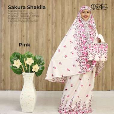 Mukena Bali Putih Motif Bunga Sakura Pink