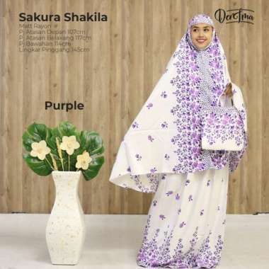 Mukena Bali Putih Motif Bunga Sakura Purple