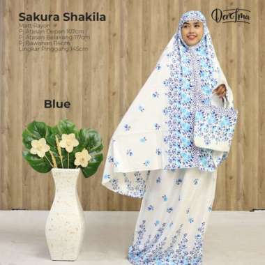 Mukena Bali Putih Motif Bunga Sakura Blue