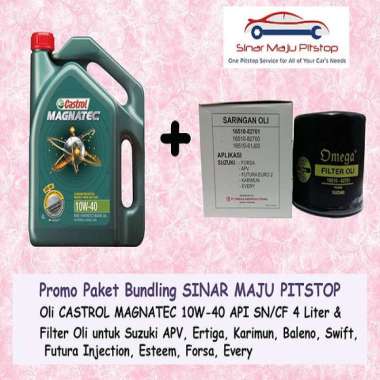 Paket Bundling Oli Mobil CASTROL MAGNATEC 10W-40 API SN Original Indonesia 4 Liter & Filter Oli SUZU