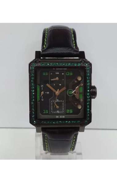 Expedition Jam Tangan Wanita E6695BF Multifunction Black Leather Strap green black