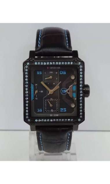 Expedition Jam Tangan Wanita E6695BF Multifunction Black Leather Strap blue black