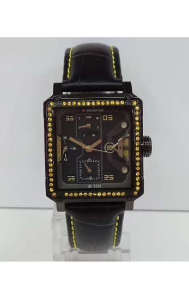 Expedition Jam Tangan Wanita E6695BF Multifunction Black Leather Strap Yellow Black