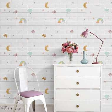 [Putih & Warna] 3D Brick Foam Bata Putih Warna Krem Cream Biru Hijau Ijo Kuning Abu Silver Timbul Ke