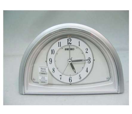 SEIKO QHE 145 Beep Alarm Quiet Sweep Swarovski Jam Weker Silver White