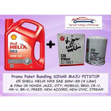 Paket Bundling Oli SHELL HELIX HX3 20W-50 Original 4 Liter & Filter Oli Mobil HONDA NEW CIVIC & HOND