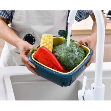 Fresh keeping box Food container Wadah Pencuci Buah dan Sayuran navy