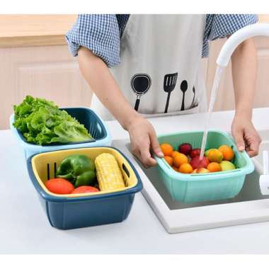 Fresh keeping box Food container Wadah Pencuci Buah dan Sayuran tosca