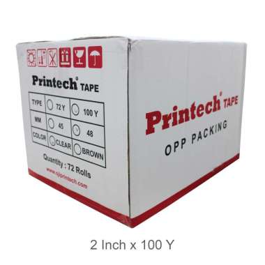 PRINTECH OPP Tape Lakban Bening / Coklat 2 Inch 100 Y / 1 Dus 72 Roll Bening
