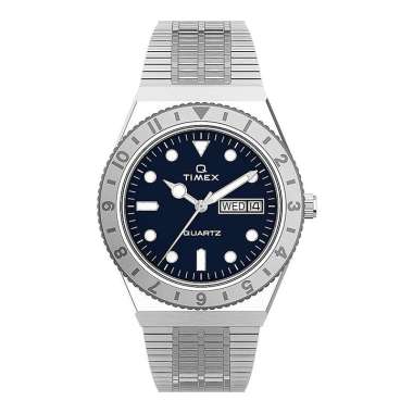 Jam Tangan Wanita Timex Q TW2U95500 Blue Dial Stainless Steel Strap Silver