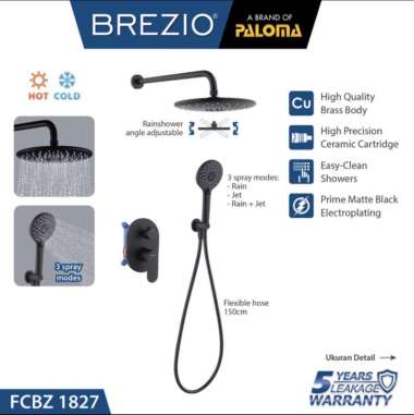 BREZIO FCBZ 1827 KERAN SHOWER TANAM PANAS DINGIN TEMBOK KRAN AIR HITAM