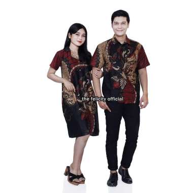 Batik Set Pakaian Couple Dress Wanita dan Atasan Kemeja Pria batik modern merapi WANITA L