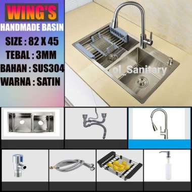 bak cuci piring murah bcp rak cuci piring wastafel cuci tangan WINGS8245SATIN SINK+K.TARIK