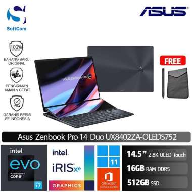 Asus Zenbook Pro 14 Duo UX8402ZA OLEDS752 [Core i7-12700H EVO/16GB/512GB SSD/14.5" 2.8K Touch/Win 11 Home+OHS 2021] Tech Black