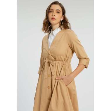 Minimal V-Neck Seat Dress R Camel/Pure White L