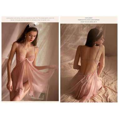 Baju Tidur sexy Renda tipis Babydoll Romantis Pakaian Dalam Pengantin Cream