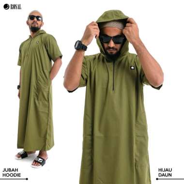 Jubah Lengan Pendek Jubah Hoodie ROSAL HIJAU DAUN XXL