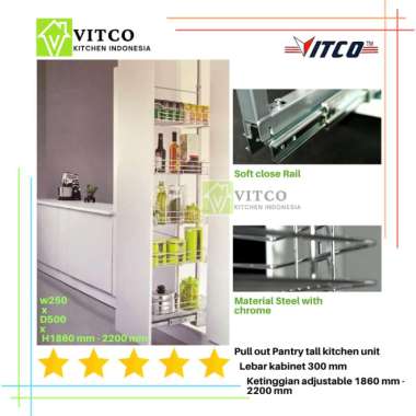 VITCO Soft Close Pull out Pantry Tall Kitchen Unit / Rak snack 300 mm