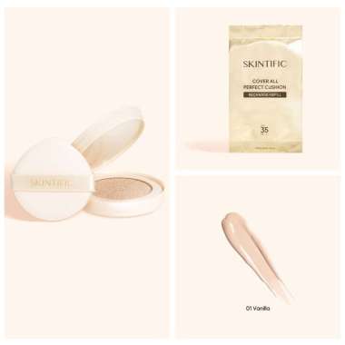 SKINTIFIC Cover All Perfect Cushion High Coverage Poreless Flawless Foundation 24H Long-lasting SPF3