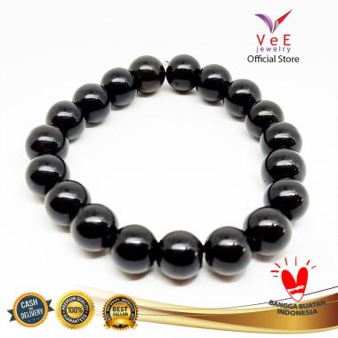 Vee Batu Giok China Asli Gelang Kesehatan Anti Virus Unisex - Hitam [10mm] Black