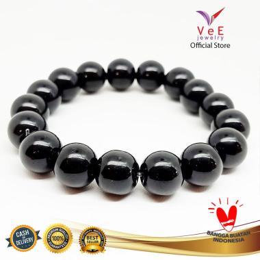 Vee Batu Giok China Asli Gelang Kesehatan Anti Virus Unisex - Hitam [12 mm] Black