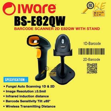 SCANNER BARCODE WIRELESS IWARE 2D E82QW WITH STAND