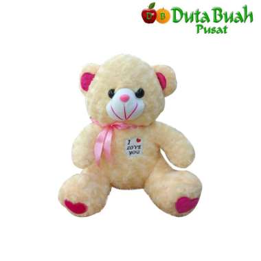 DUTA BUAH Boneka Beruang Cream Pita Pink
