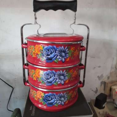 Rantang Enamel 14 cm Susun 3 Warna Merah