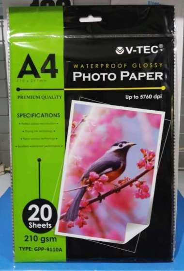 V-TEC GLOSSY PHOTO PAPER A4 210 GRAM