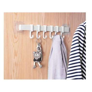 VS - Shabby Gantungan Baju Pakaian Handuk 6 Hook Hanya Tempel Dinding Abu-abu