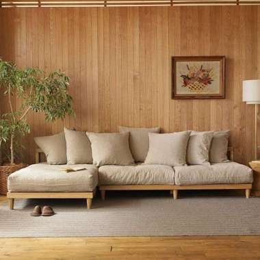 FURNITURE - sofa ruang tamu sudut retro minimalis custom , sofa L