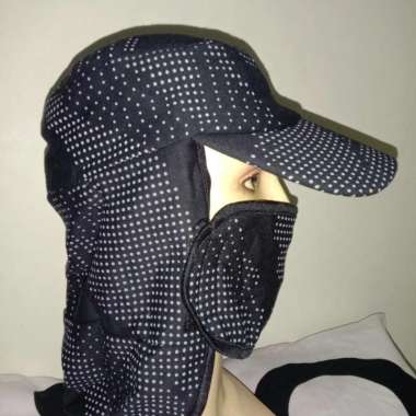 topi mancing/topi mancing ala jepang/topi masker/topi anti panas hitam bintik