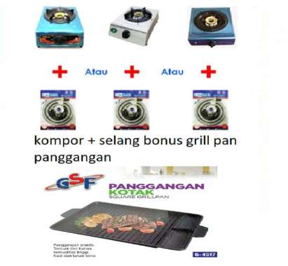 Kompor Gas 1 Tungku + Selang Gas Bonus Grill Pan Panggangan
