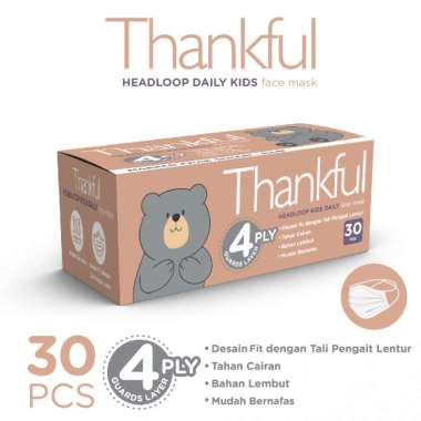 Thankful Face Mask Kid Headloop Daily 30s Coklat / Putih