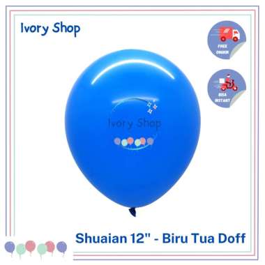 Balon Latex Doff 12 Inch Merk Shuaian Per Pack Isi 100 Shuai An Biru tua doff