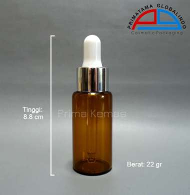 Botol kaca pipet - botol kaca serum - Prima Kemas Botol Pipet Coklat 20 ml Ring Silver