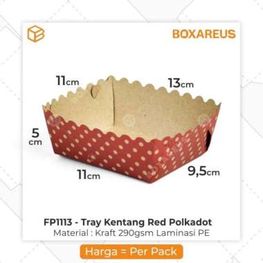 Kotak Kentang Goreng French Fries Food Paper Tray Box Makanan FP 1113 Merah Polkadot