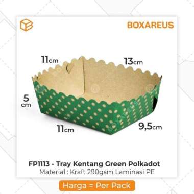 Kotak Kentang Goreng French Fries Food Paper Tray Box Makanan FP 1113 Hijau Polkadot