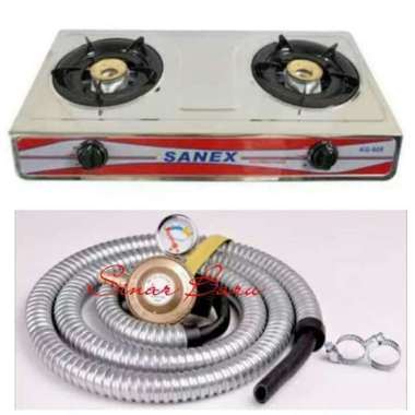 KOMPOR GAS 2 TUNGKU SANEX STEANLESS FREE SELANG PLUS REGULATOR SNI