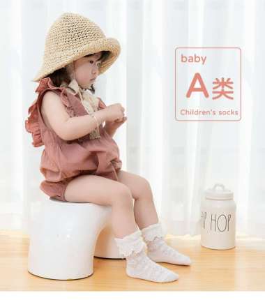 Kaos kaki anak cewek renda import bahan katun lembut dan elastis 0-5 tahun/kaos kaki bunga renda pin