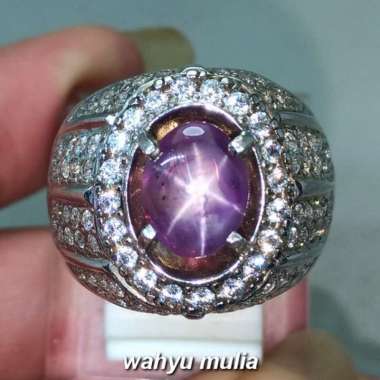 Batu Cincin Purple Star Safir Ungu Ceylon Mata Udang asli Bersertifikat (Kode 1663) Ungu