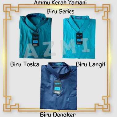 Promo Baju Koko Ammu Dewasa Kerah Yamani / Kerah Pendek Biru Series Termurah biru telur asin M