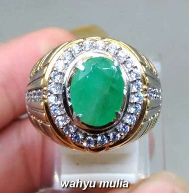 Cincin Permata Batu Natural Emerald Beryl Zamrud oval asli (Kode 1534) Hijau