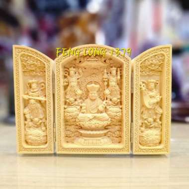 Miniatur Ukiran Kayu Lipat Rupang Dewa 3 In 1 Tiga Sisi [A] Ksitigarbha